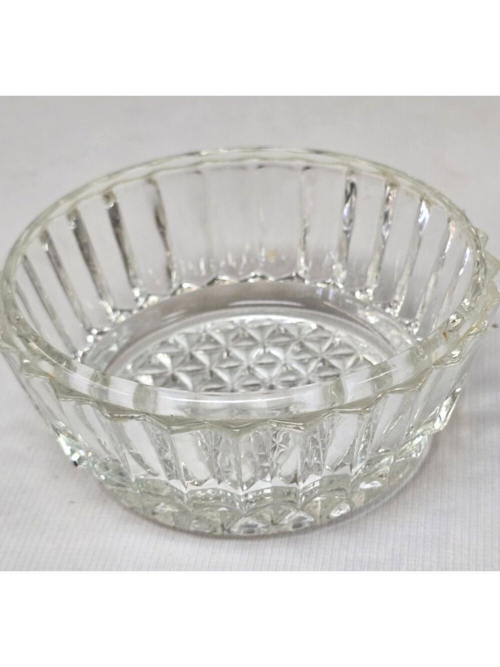 Vintage Clear Pressed Glass Ribbed Bowl Diamond Pattern - 4.5" Candy Dish